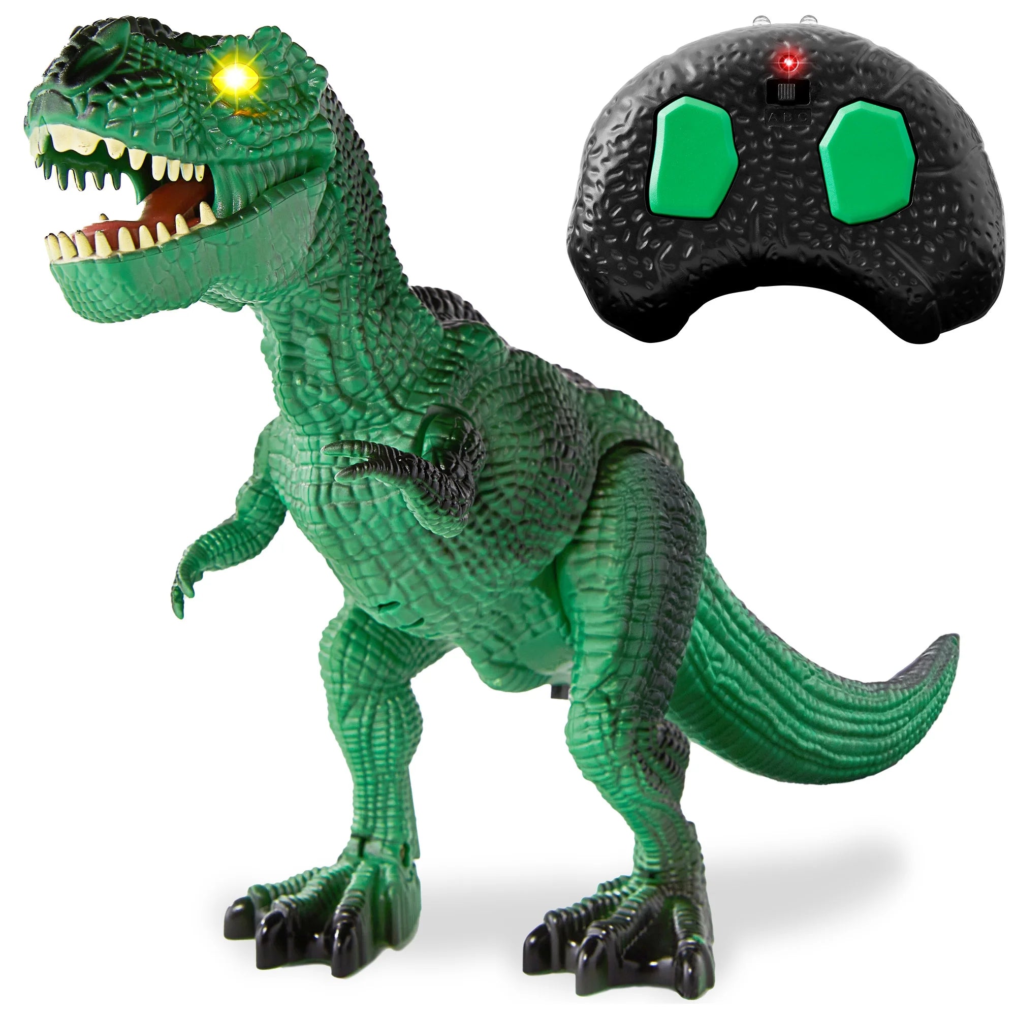 Kids Remote Control Dinosaur Toy, Electronic RC T-Rex W/ Light-Up LED Eyes, Roaring Sounds - Green