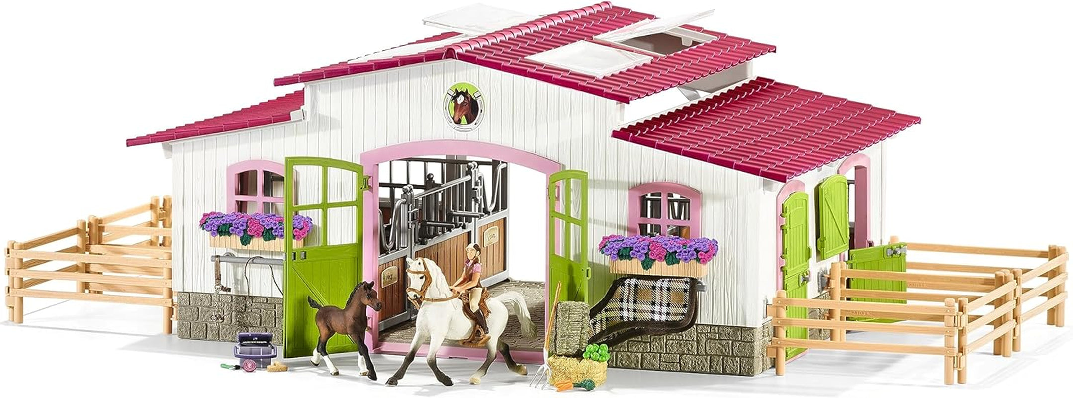 Horse Barn and Stable Playset - Award-Winning Riding Center 44 Piece Set, 2 Pony Toys, Rider Figurine, and Farm Accessories, for Girls and Boys 5 Years Old and Above
