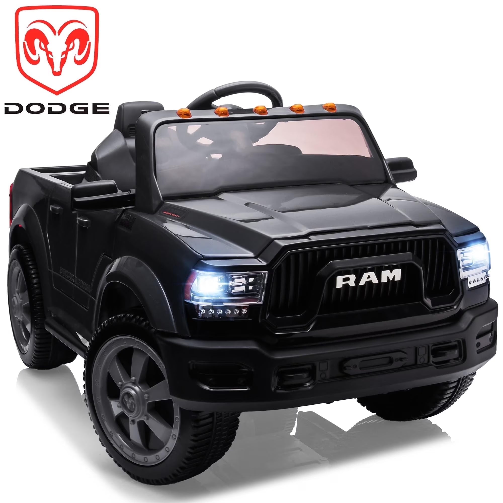 Dodge RAM 2500 Ride on Car for Kids, 12V Powered Ride on Toy with Remote Control, Rear Wheel Suspension, 5 Point Safety Harness, Bluetooth, LED Lights, Electric Vehicles for 3-6 Year Boys, Black