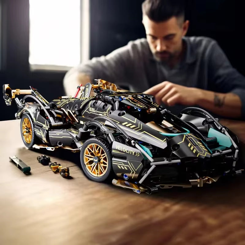 2026 Black V12 Block Roadster RC Tech Racer 1:14DIY Roadster Building Block Assembly Block Car Toy Birthday Gift (1280 Granule)