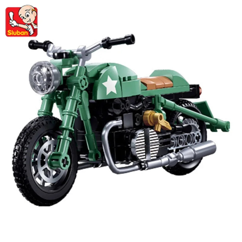 Green Motorcycle Puzzle Block Set, Suitable as a Gift or Desktop Decoration.