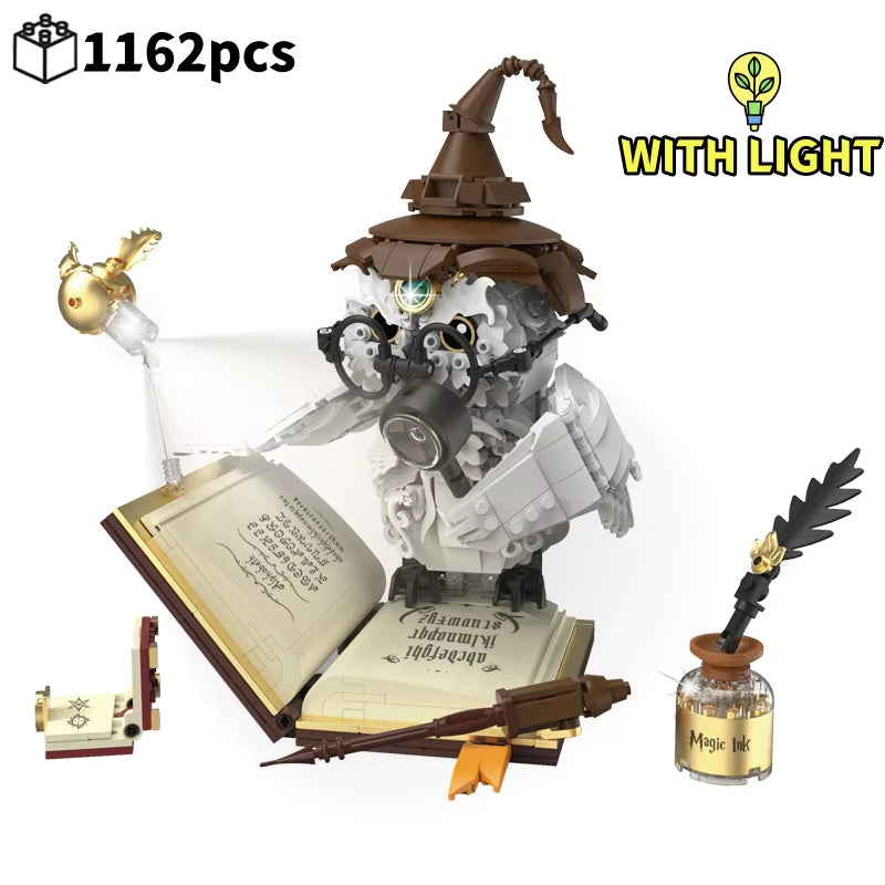Magical World Owl Doctor Magic Book and Lights Building Blocks Bricks Animal Bird Models Boys Assembly Toys Kid Christmas Gifts