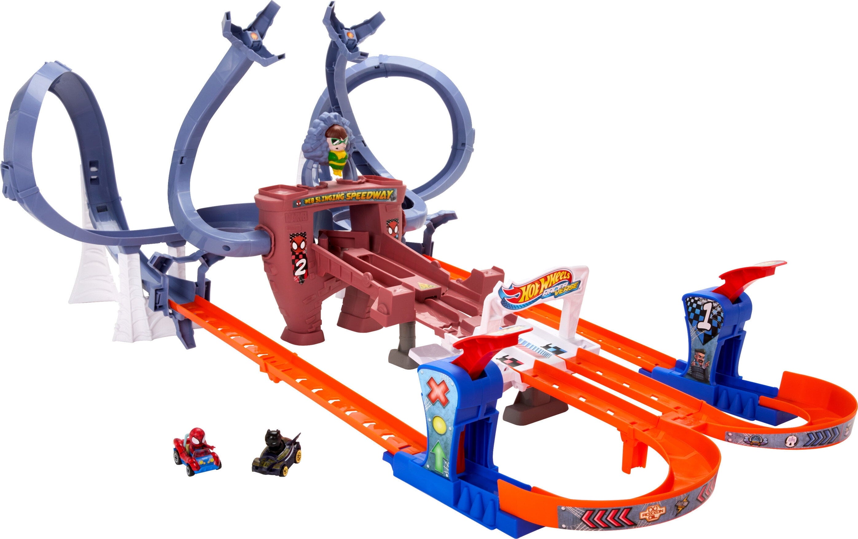 Racerverse Spider-ManβS Web-Slinging Speedway Track Set with 2 Racers