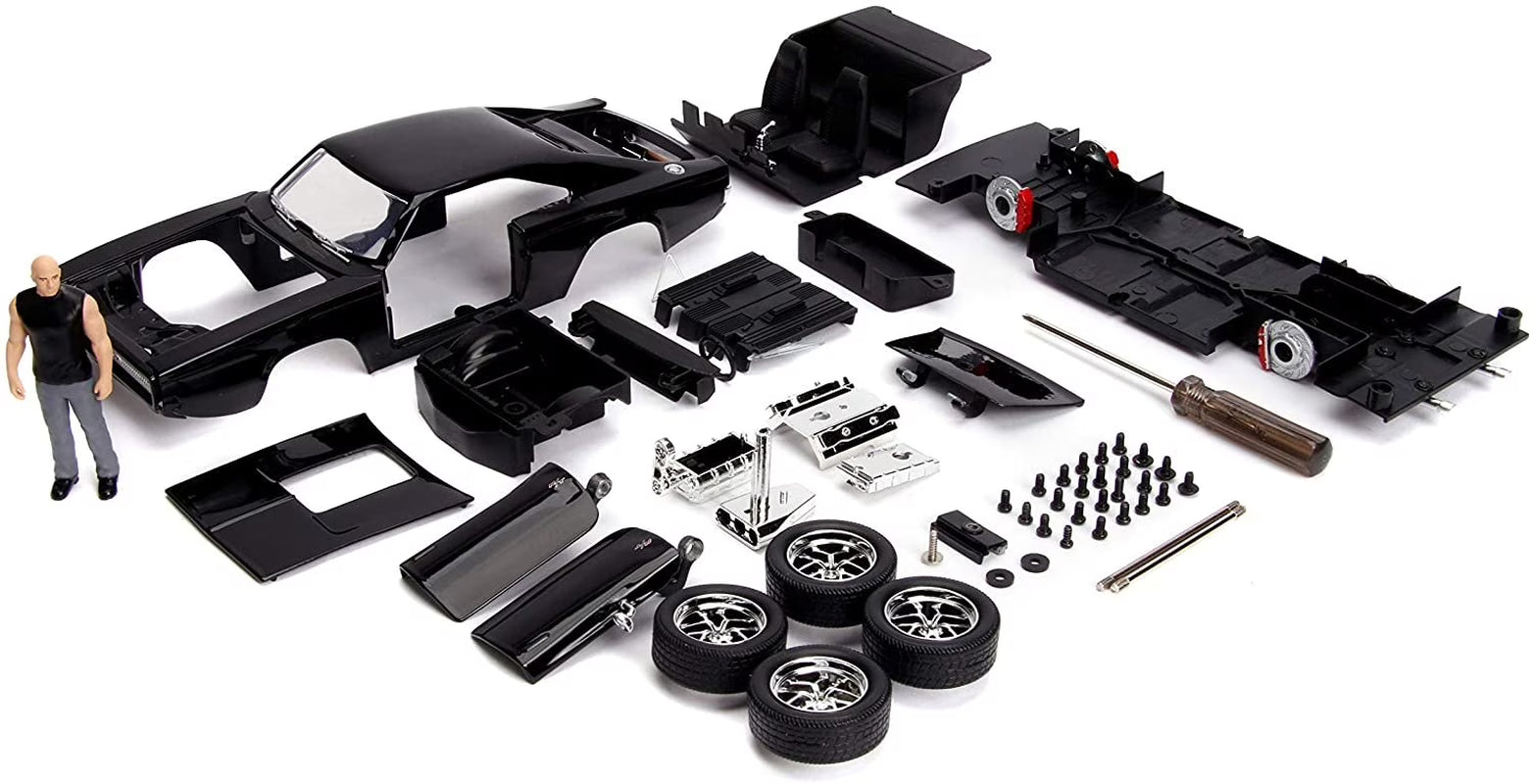 Model Kit Dodge Charger R/T Black with Dom Diecast Figure, Movie, Build N' Collect, 1:24 Diecast Car Jada