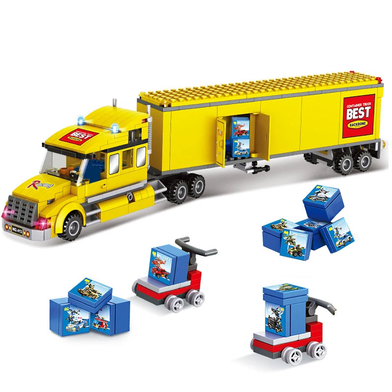 New Modern City Big Cargo Freight Truck Semi Trailer Truck Large Heavy Goods Vehicle Car Model Building Blocks Bricks Kids Toys