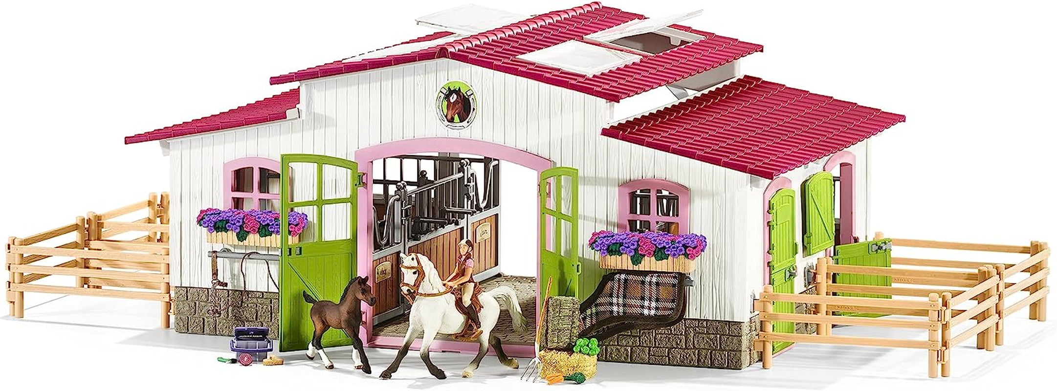 Horse Barn and Stable Playset - Award-Winning Riding Center 44 Piece Set, 2 Pony Toys, Rider Figurine, and Farm Accessories, for Girls and Boys 5 Years Old and Above