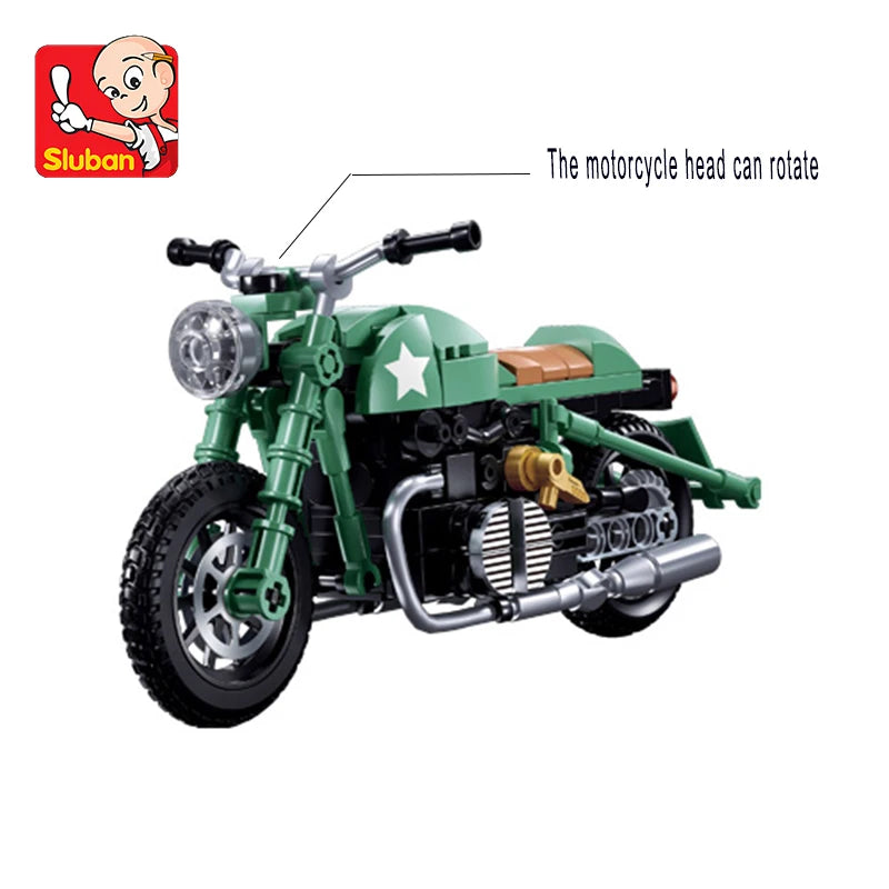 Green Motorcycle Puzzle Block Set, Suitable as a Gift or Desktop Decoration.