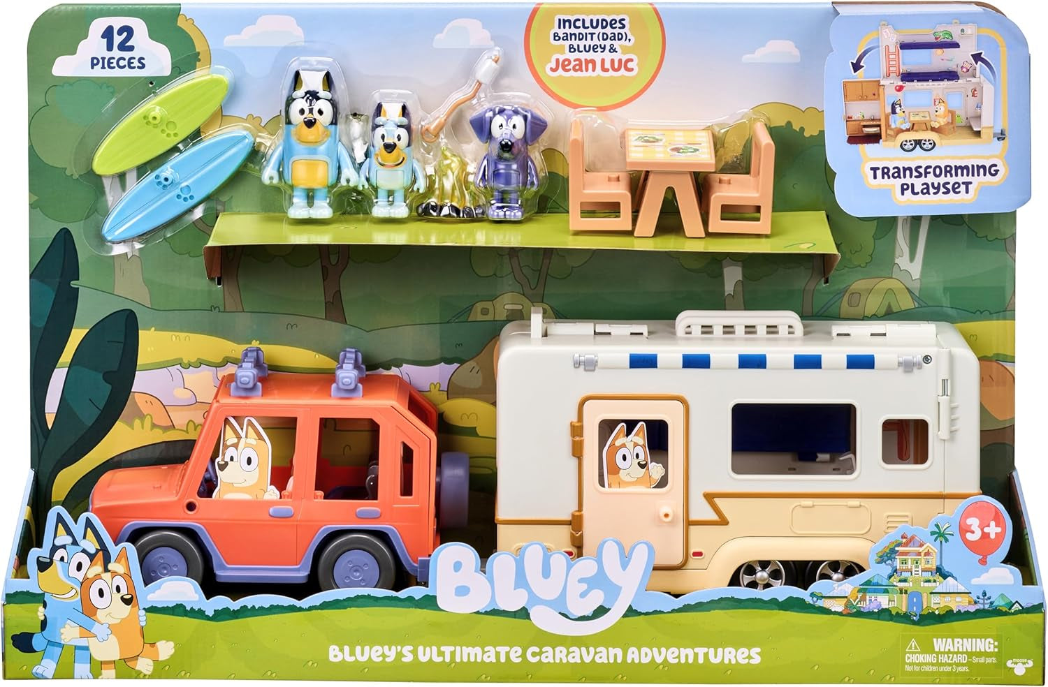 Ultimate Caravan Adventures - Caravan Playset and Three 2.5-3" Figures & 4WD Family Vehicle with 2 Surfboards, Multicolor (13096)