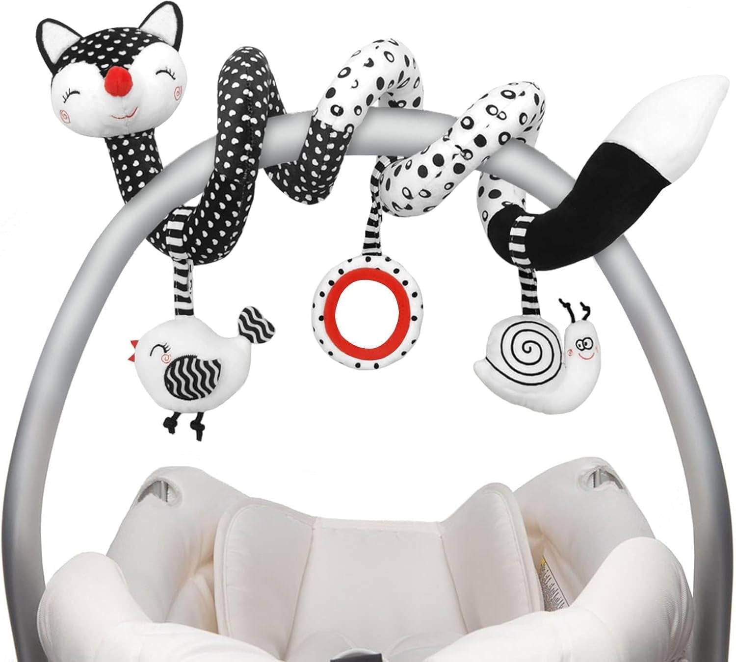 Baby Spiral Plush Toys, Black and White Baby Car Seat Toys, High Contrast Infant Newborn Toy 0-6 Months for Stroller Crib Mobile, Sensory Toy Best Gift for 0 3 6 9 12 Months Boys Girls