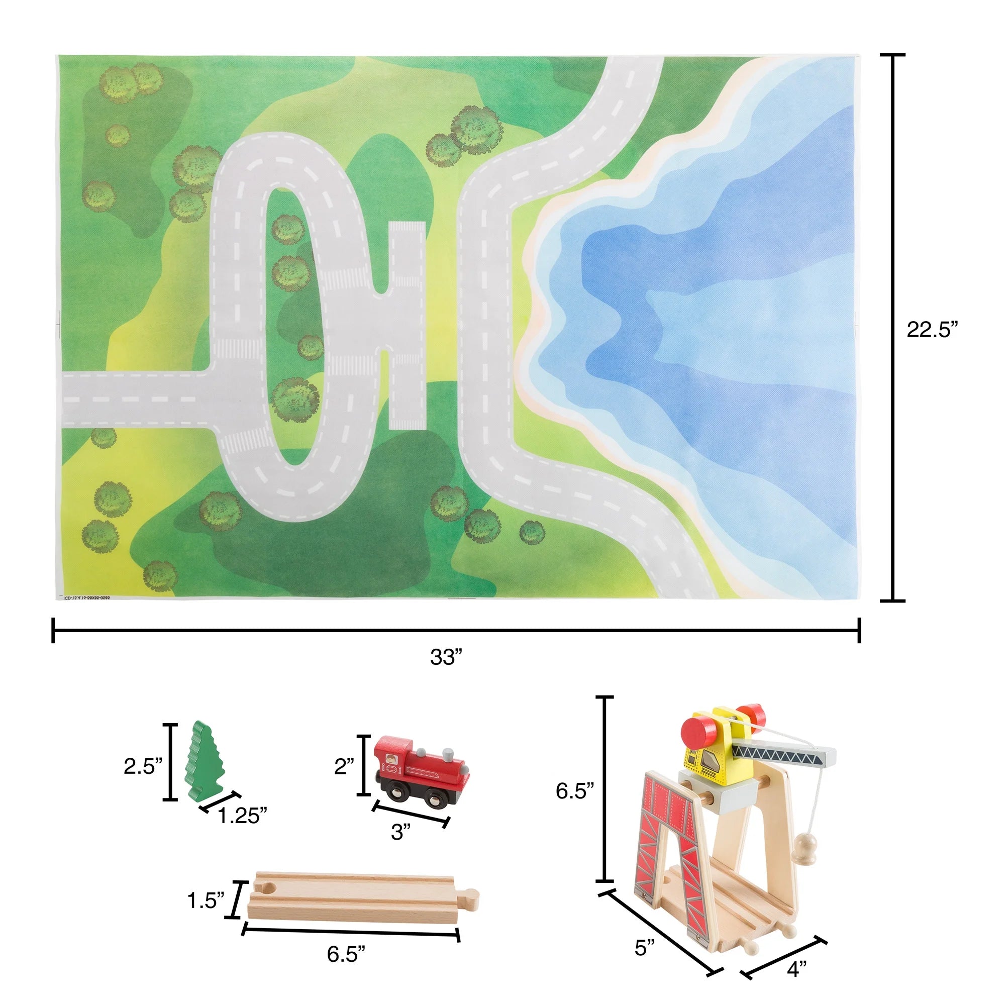 75-Piece Wooden Train Set Including Wood Tracks, Trains, Cars, Boats, and Accessories by