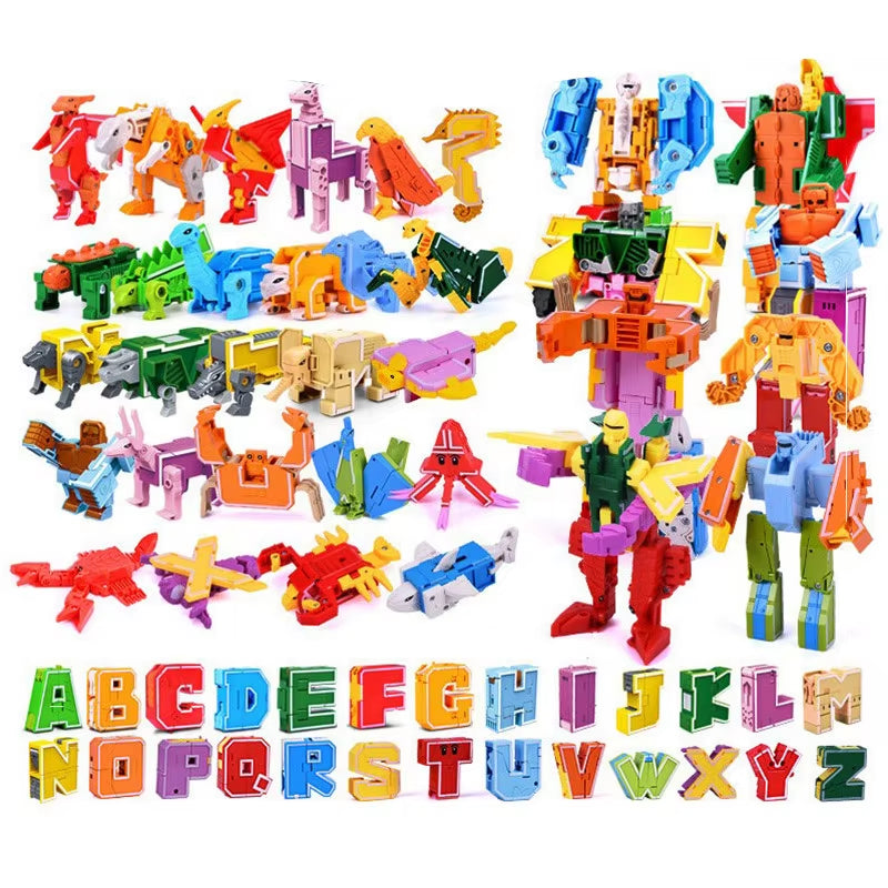 26 GUDI English Letter Alphabet Transformation Robot Dinosaur Deformation Animal Action Figure Learn A-Z Toys Set