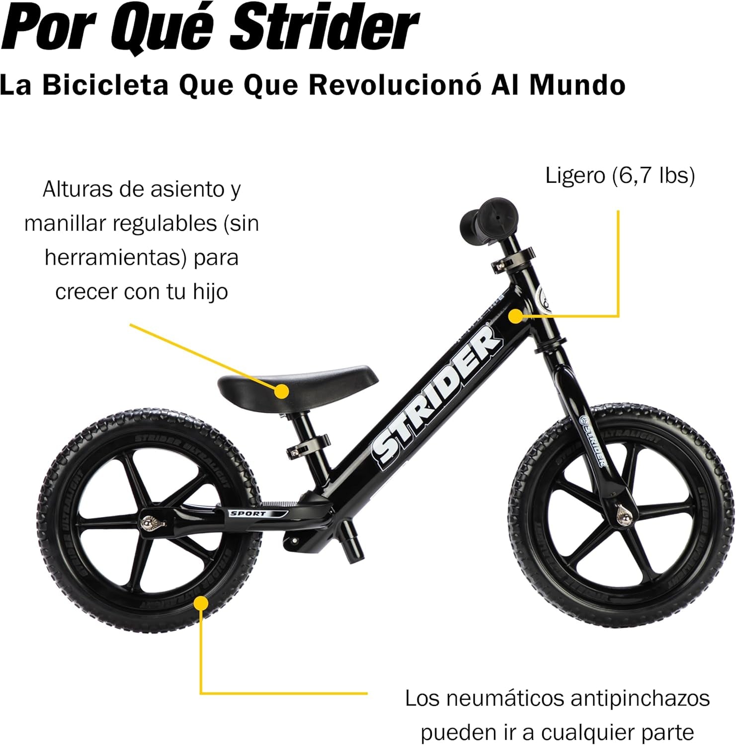 12” Sport Bike - No Pedal Balance Bicycle for Kids 1 to 4 Years - Includes Safety Pad, Padded Seat, Mini Grips & Flat-Free Tires - Tool-Free Assembly & Adjustments