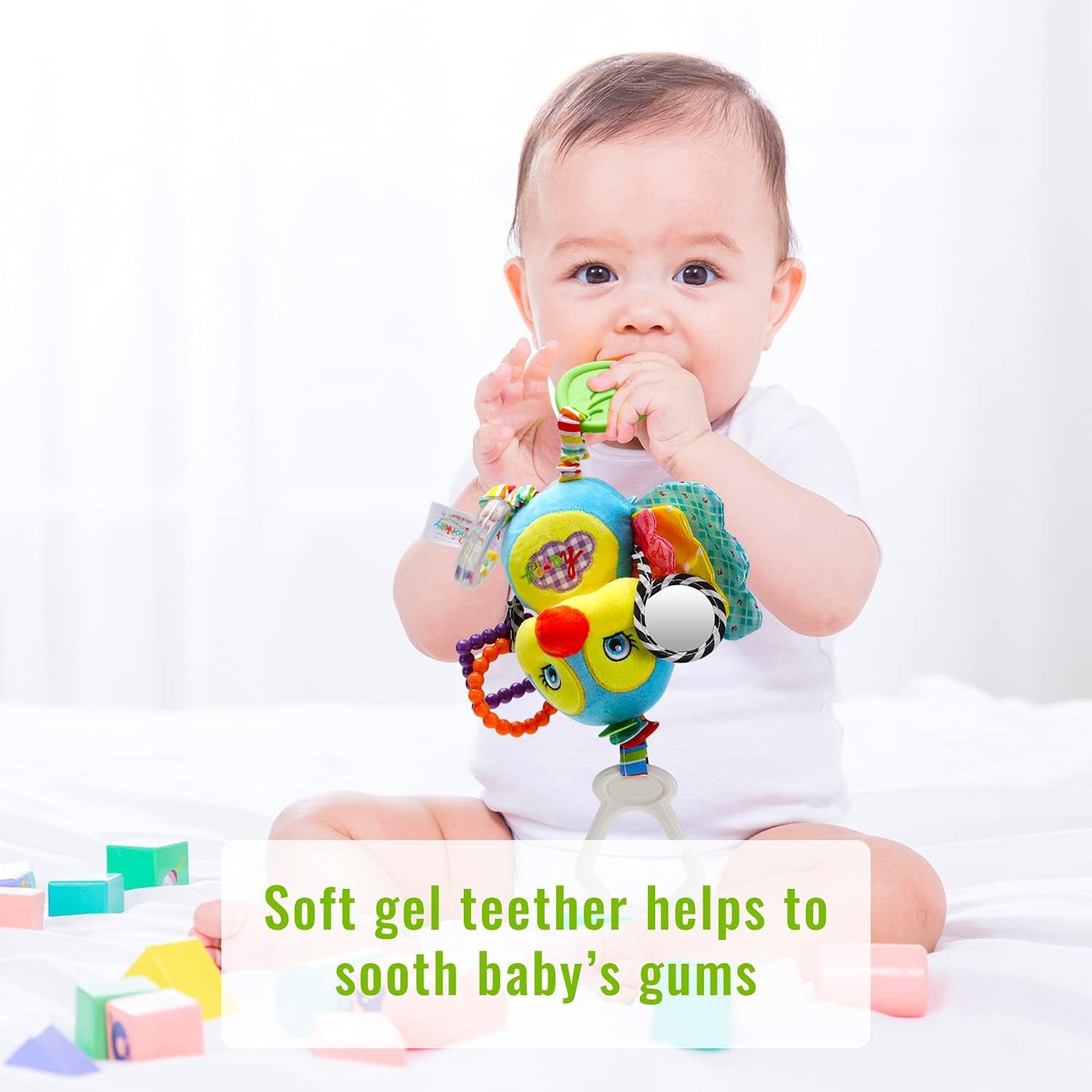 Baby Stroller and Car Seat Toys for Infant - Hanging Rattle Teether Clip on Soft Plush Baby Toys for Boys and Girls 3-12 Months