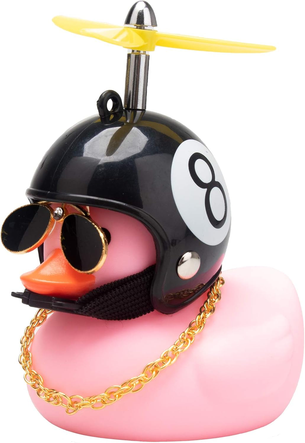 Pink Duck Car Dashboard Decorations Rubber Duck Car Ornaments Cool Duck with Propeller Helmet Sunglasses Gold Chain