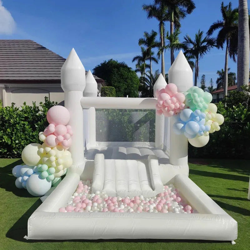 13' X 8' White Bounce House with Slide & Ball Pit & Air Blower