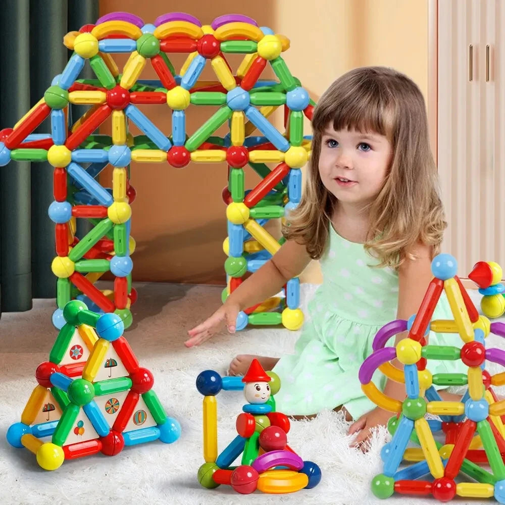 10/26/48/78/101/136Pcs Magnetic Constructor Blocks Set Magnet Rods Montessori Educational Building Toys Kids Xmas Gifts