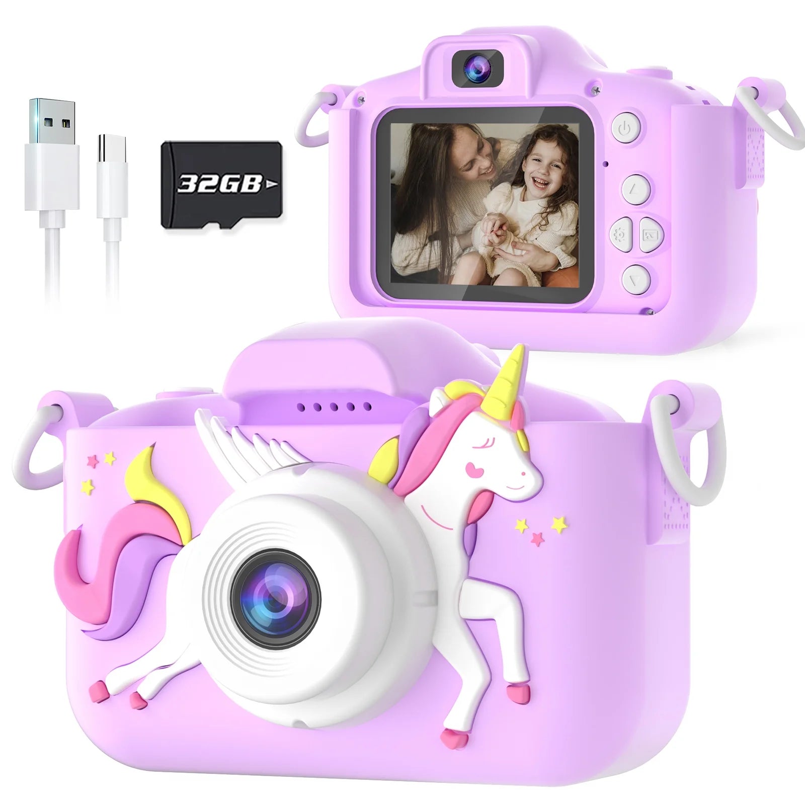 Upgrade Kids Camera with Cute Silicone Cover, Toy Cameras for Girls Age 3-10 Christmas Birthday Gifts-Purple
