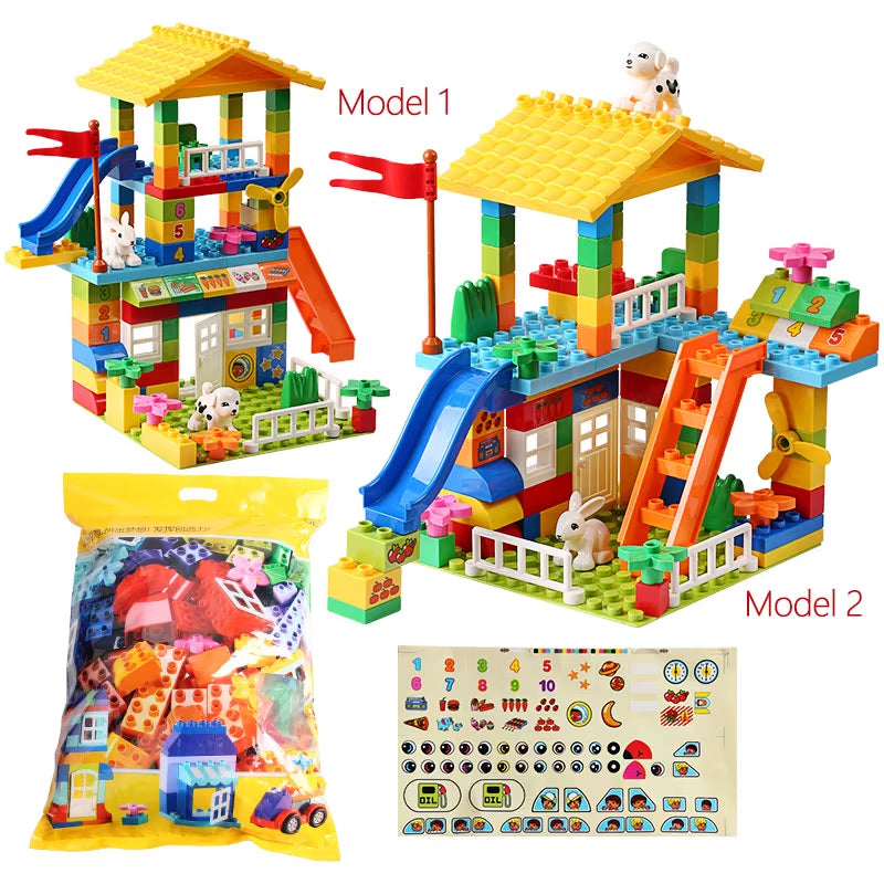 100PCS Big Particle Roof Blocks Compatible City House Big Size Slide Building Blocks Castle Brick Toys for Children