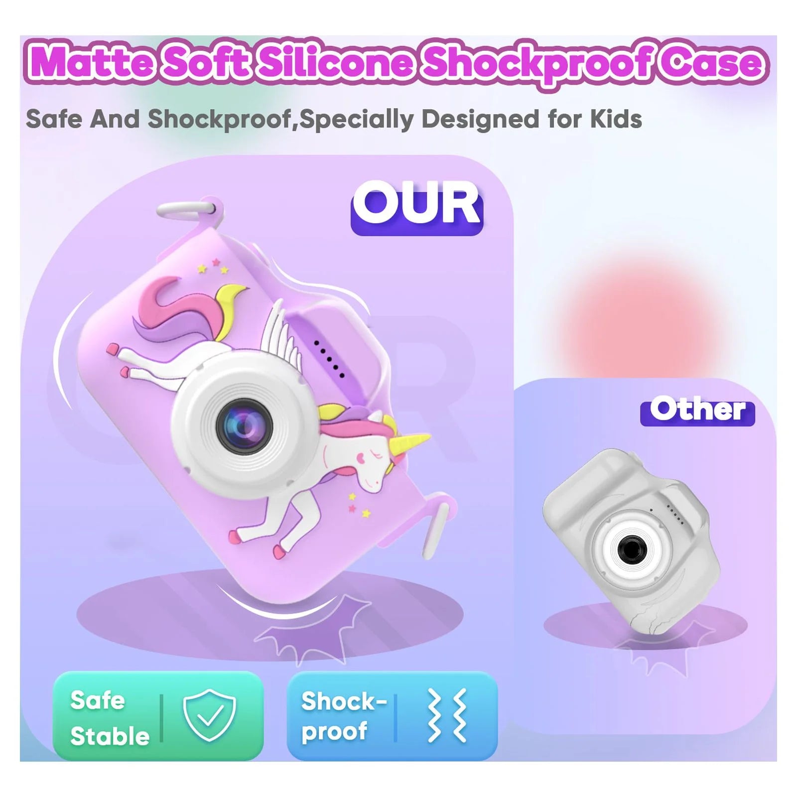 Upgrade Kids Camera with Cute Silicone Cover, Toy Cameras for Girls Age 3-10 Christmas Birthday Gifts-Purple