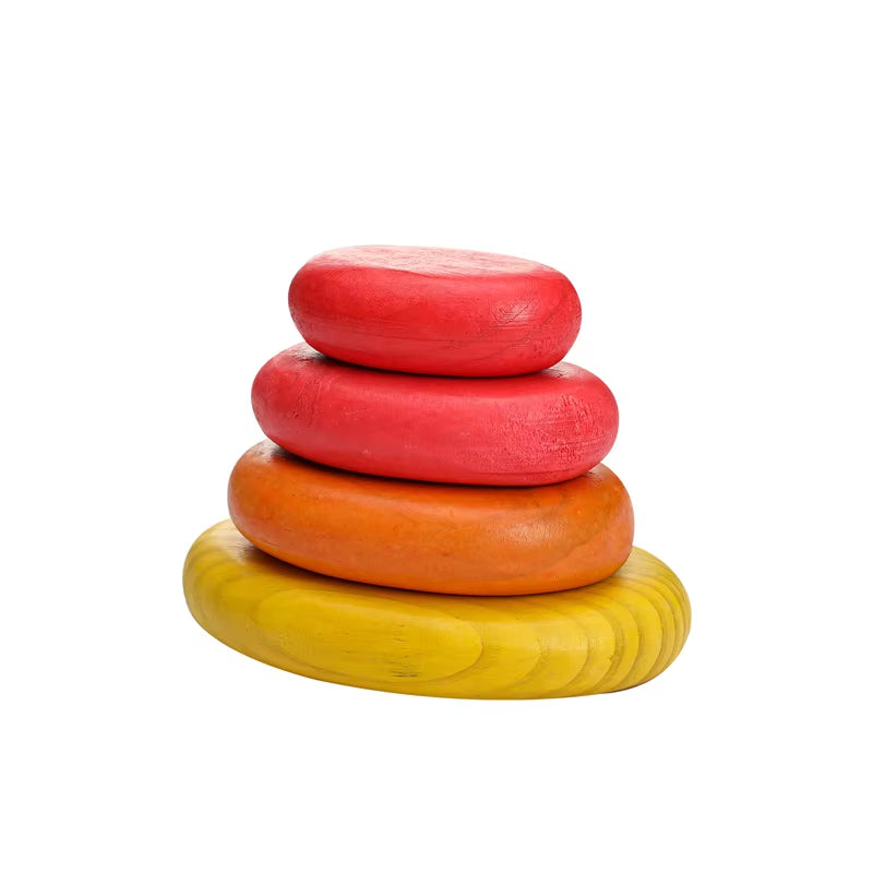 Wooden Rainbow Stones Building Blocks Colorful Wood Toy Block Stacker Balancing Games Montessori Educational Toys for Children