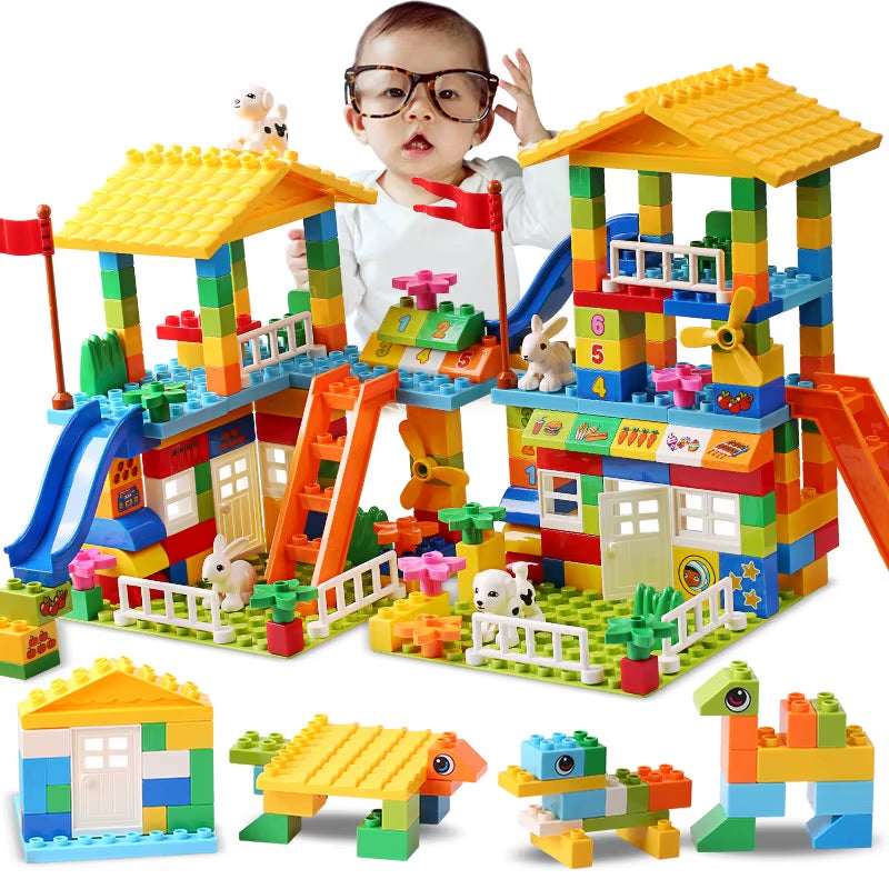 100PCS Big Particle Roof Blocks Compatible City House Big Size Slide Building Blocks Castle Brick Toys for Children